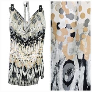 Gold Flava Halter Tie Mini Dress Plus 24 Gray Metallic Watercolor Island Vibes